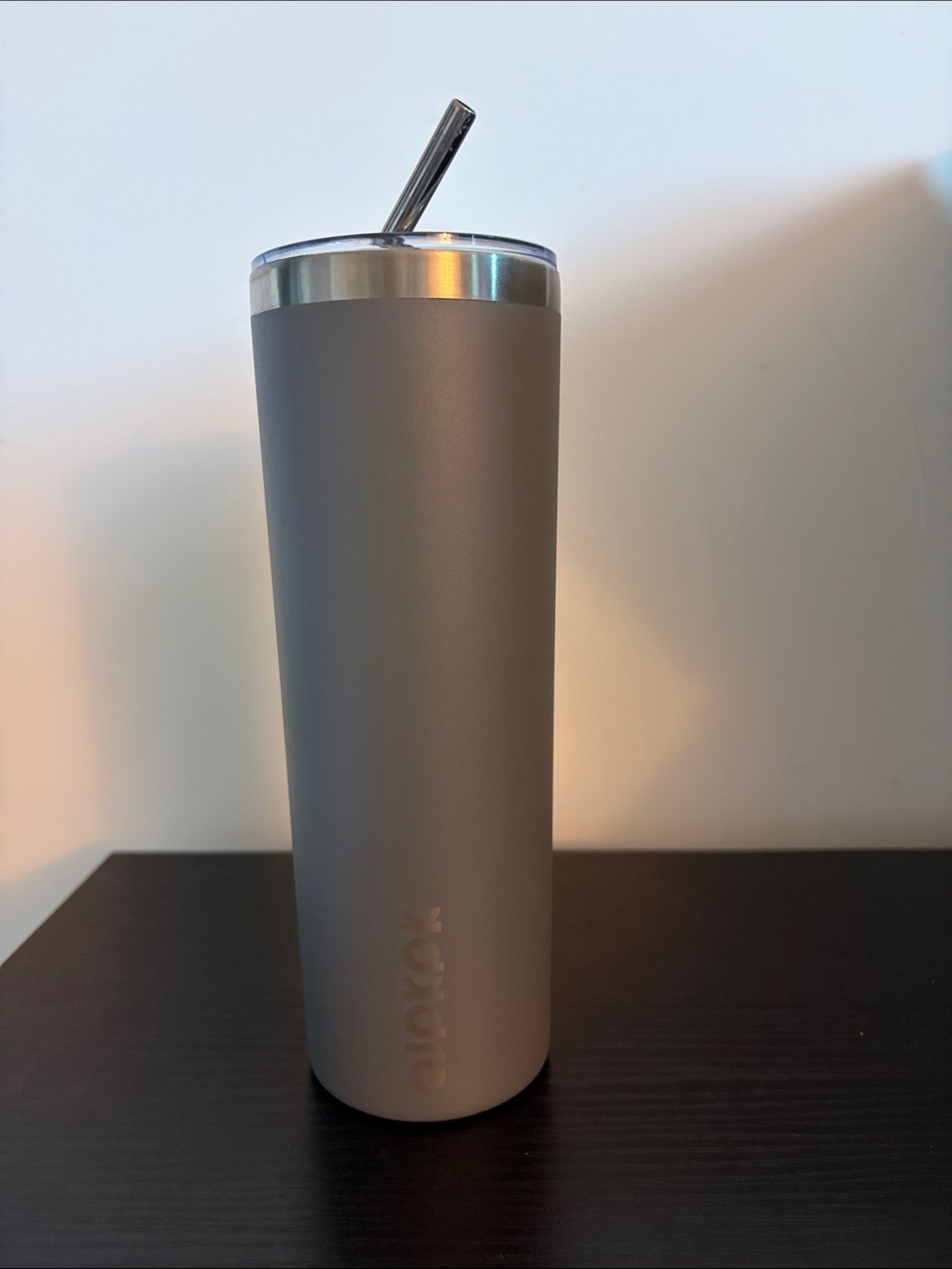 Stainless Steel Gray Travel Tumbler with Straw